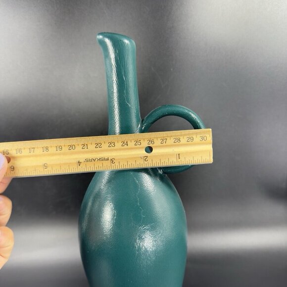 Vintage Mid Century Pottery Jug Vase Bottle Painted Green Ceramic Vase Decor VTG - Picture 4 of 13